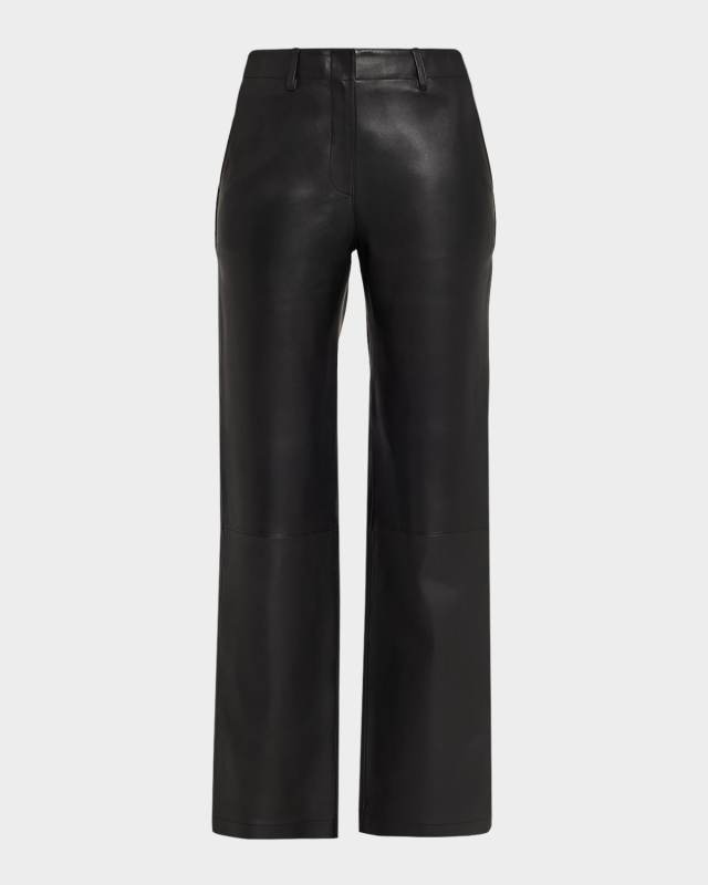 Straight-Leg Lambskin Leather Pants